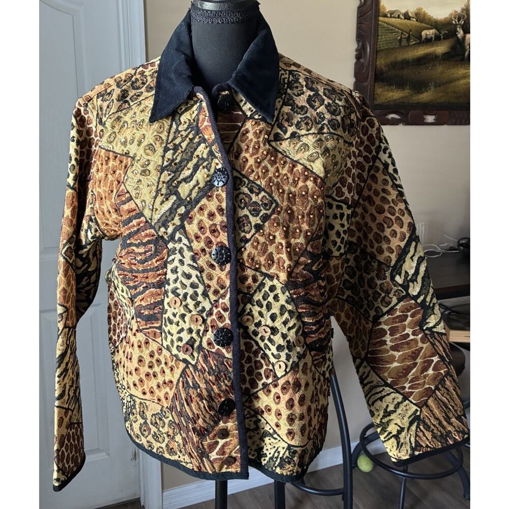 New Directions Women's Vintage Button Up Animal Print Jacket Size Sm